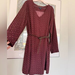 Tommy Hilfiger Burgundy Floral Long-Sleeve Midi Dress